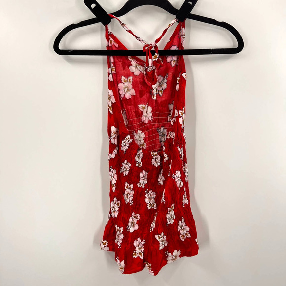 Vintage Aloha Hibiscus Floral Hawiian Red White Halter Top Fitted Small-Medium - Picture 2 of 9